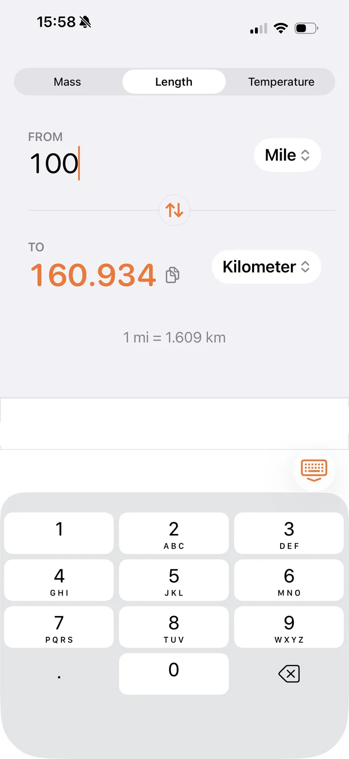 Convert Smart converting 100 miles to 160.934 kilometers instantly